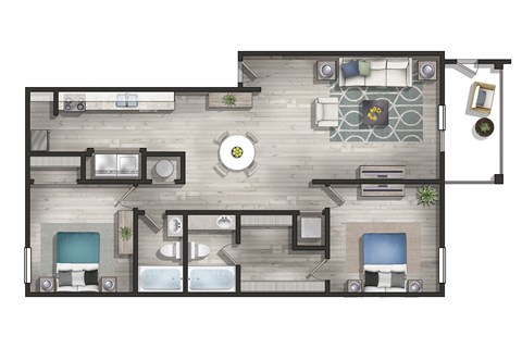 Floor plan for 2 beds, 2 baths, 1140 sqft